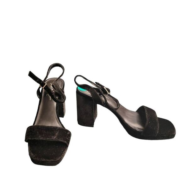 Mari A. Black Velvet Strappy Block Heel Emmye Shoes - Picture 9 of 9